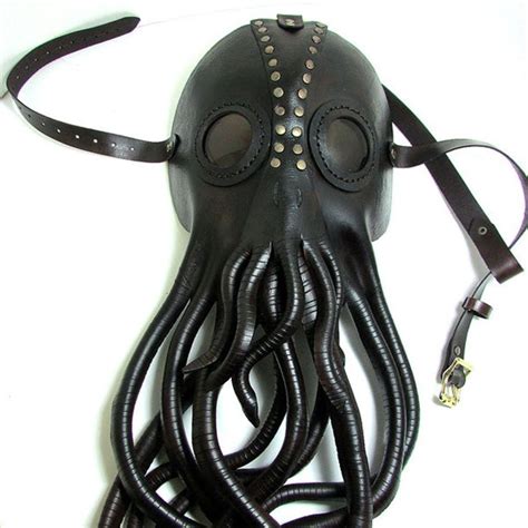 Steampunk Cthulhu Mask Nautical Giant Squid Leather Mask With Brass