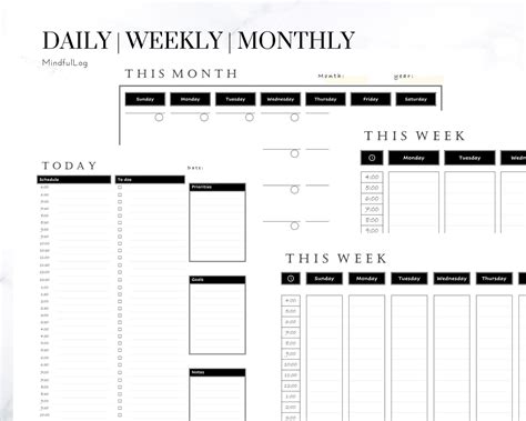 Daily Weekly Monthly Planner Printable Pdf Instant Etsy