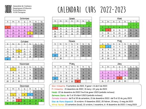 Calendari Curs 2022 2023 Escola Bonavista