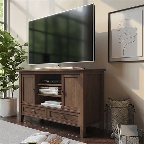 Simpli Home Warm Shaker Solid Wood 47 Inch Wide Rustic Tv Media Stand