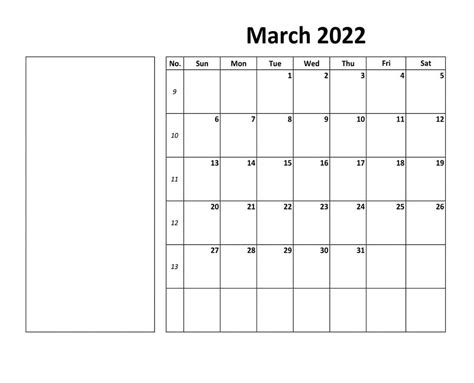 Printable March 2022 Calendar Printableall