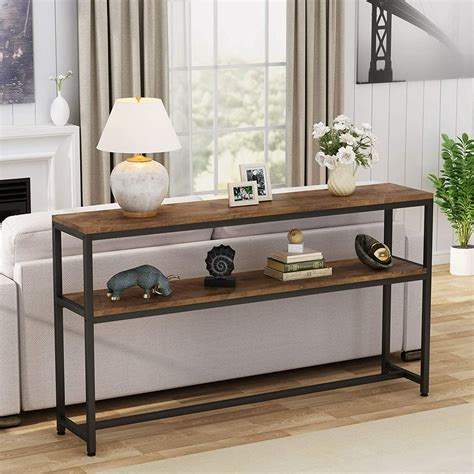 Tribesigns 709 Inch Extra Long Sofa Table 2 Tier Console Table Behind