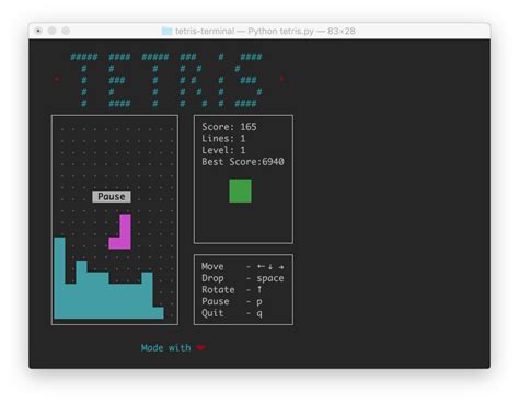 Github Shkolovytetris Terminal Tetris In Terminal Python 3