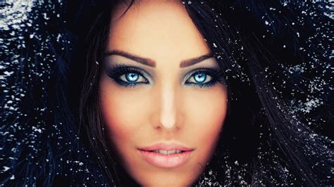 Face Photoshop Women Model Portrait Eyes Makeup Blue Black Hair