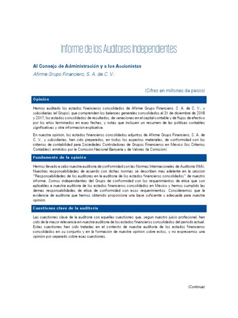 Informe De Los Auditores Independientes 2018 Pdf Auditoría Estado