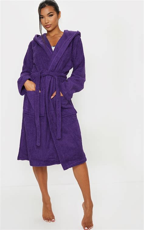 Purple Towelled Hooded Dressing Gown Prettylittlething Ca