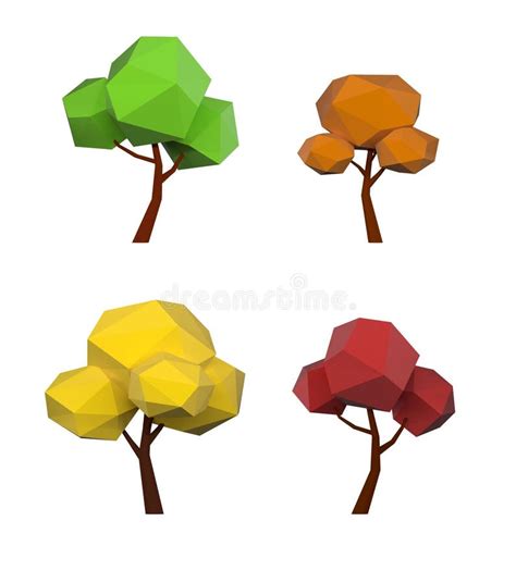 Abstract Low Poly 3d Autumn Fall Trees Isolated On White Stock