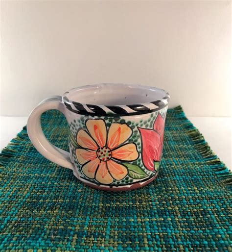 Hand Painted Majolica Floral Mugs Bright Red Tulips And Etsy