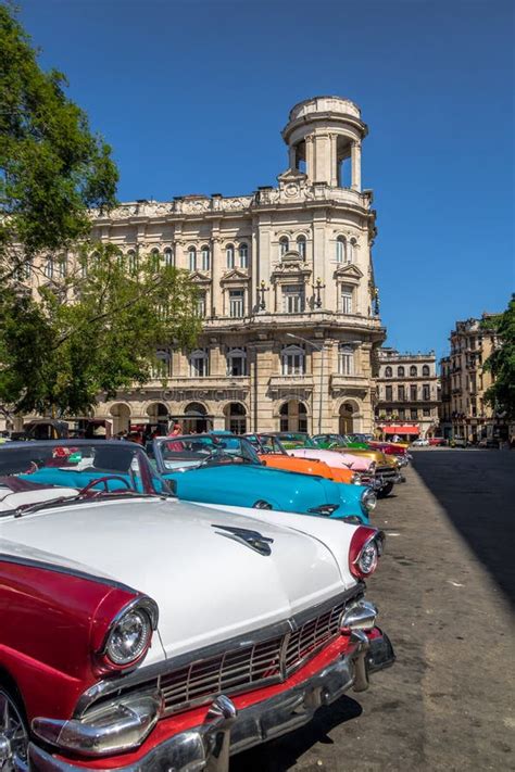 Cuban Colorful Vintage Cars In Front Of National Museum Of Fine Arts