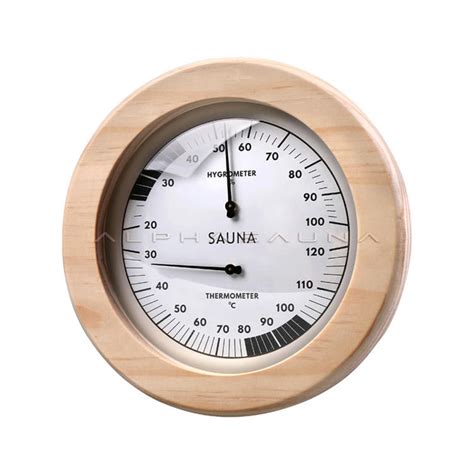 Wooden Round Thermometer And Hygrometer With White Dial Alpha
