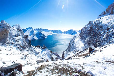 Looking Down On A Wintery Heaven Lake From The Changbai Mountains