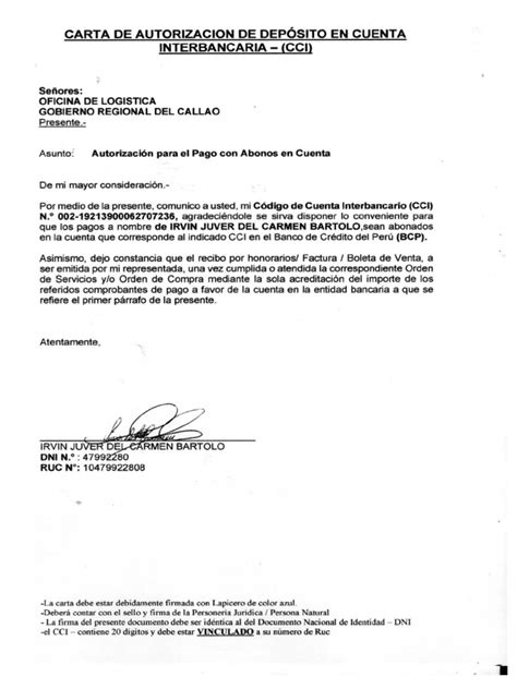 Carta De Autorizacion Cci Pdf