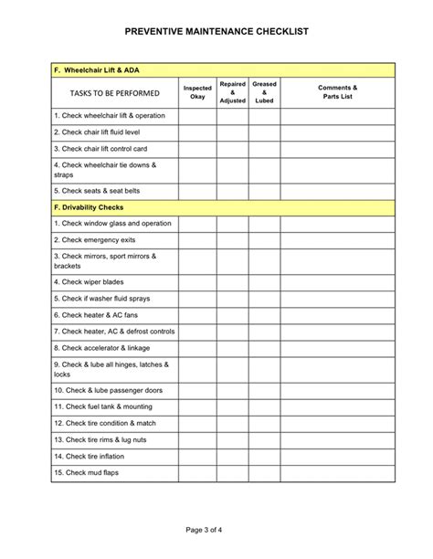 Preventive Maintenance Check Sheet In Word And Pdf Formats Page 3 Of 4