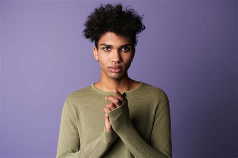 Close Up Portrait Of Transgender African American Man With Afro Hairstyle Handsome Babe Looks