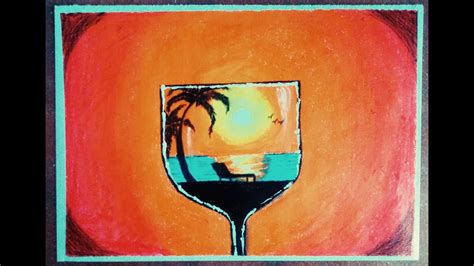 Easy Double Exposure Oil Pastel Drawing Beach In A Glass