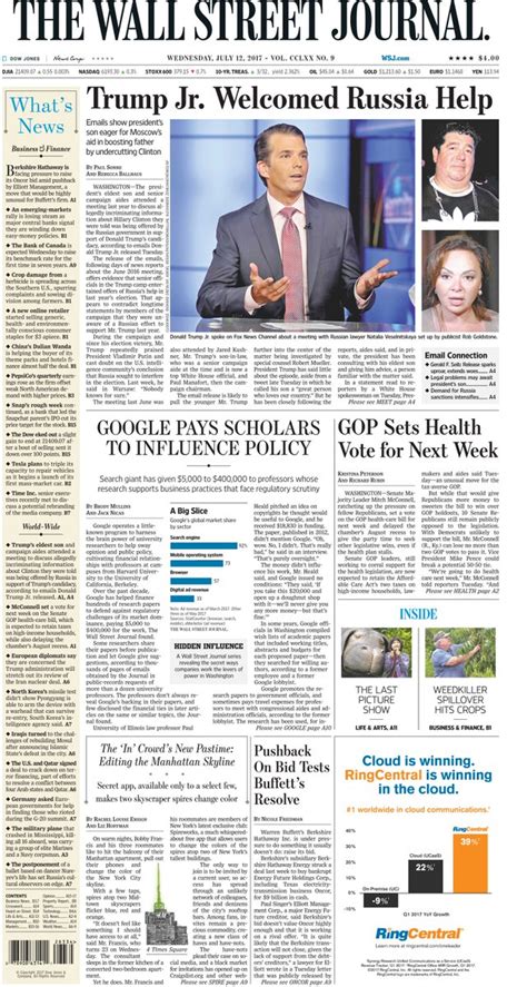 Take A Look At Todays Front Page Of The Wall Street Journal The Wall