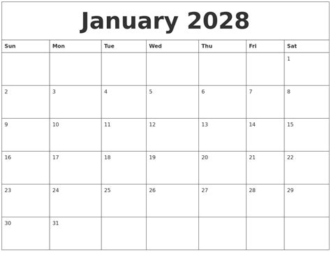 January 2028 Free Downloadable Calendar