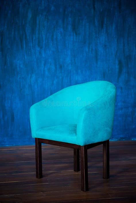 Blue Chair Against The Blue Wall Interior Stock Image Image Of