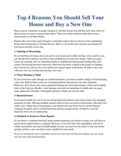 Ppt Top 4 Reasons You Should Sell Your House And Buy A New One