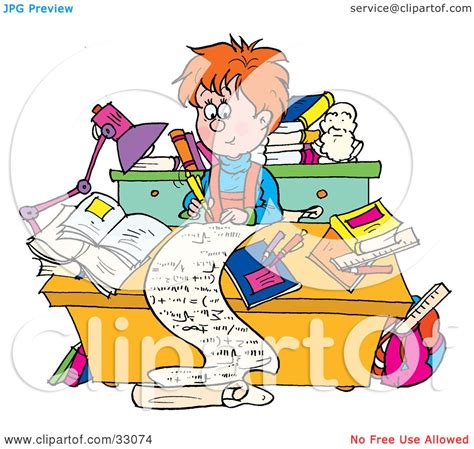 Clipart Illustration Of A Smart School Boy Writing A Long