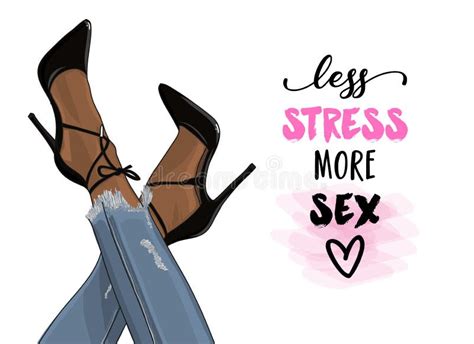 Less Stress More Sex Sassy Calligraphy Phrase With Woman Stock Vector