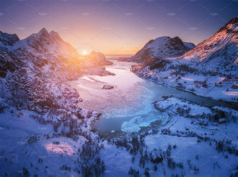 Aerial View Of Snowy Mountains By Den Belitsky On Creativemarket