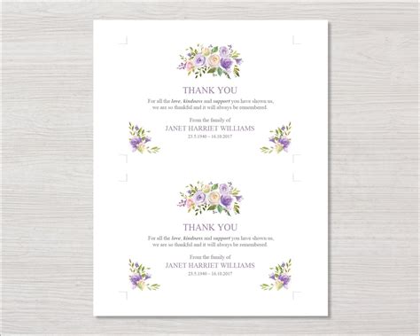 Funeral Thank You Card Lilac Bouquet Funeral Templates