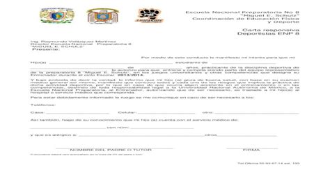 Carta Responsiva Deportistas Enp 8prepa8unammxdeportesdocumentos