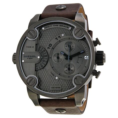 Diesel Only The Brave Chronograph Dual Time Zone Dial Brown Leather Men