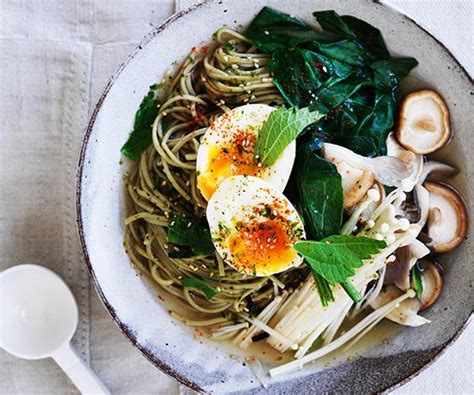 Matcha Noodles With Miso Broth And Soft Egg Recipe Gourmet Traveller