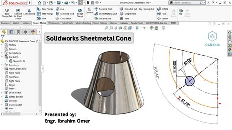 Solidworks Sheetmetal Cone Draw Hole In Sheetmetal Cone Solidworks