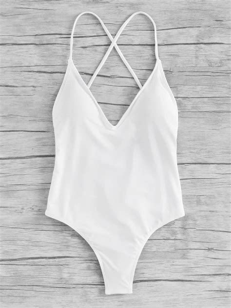 Shop Criss Cross Ruched Detail Swimsuit Online Shein Offers Criss