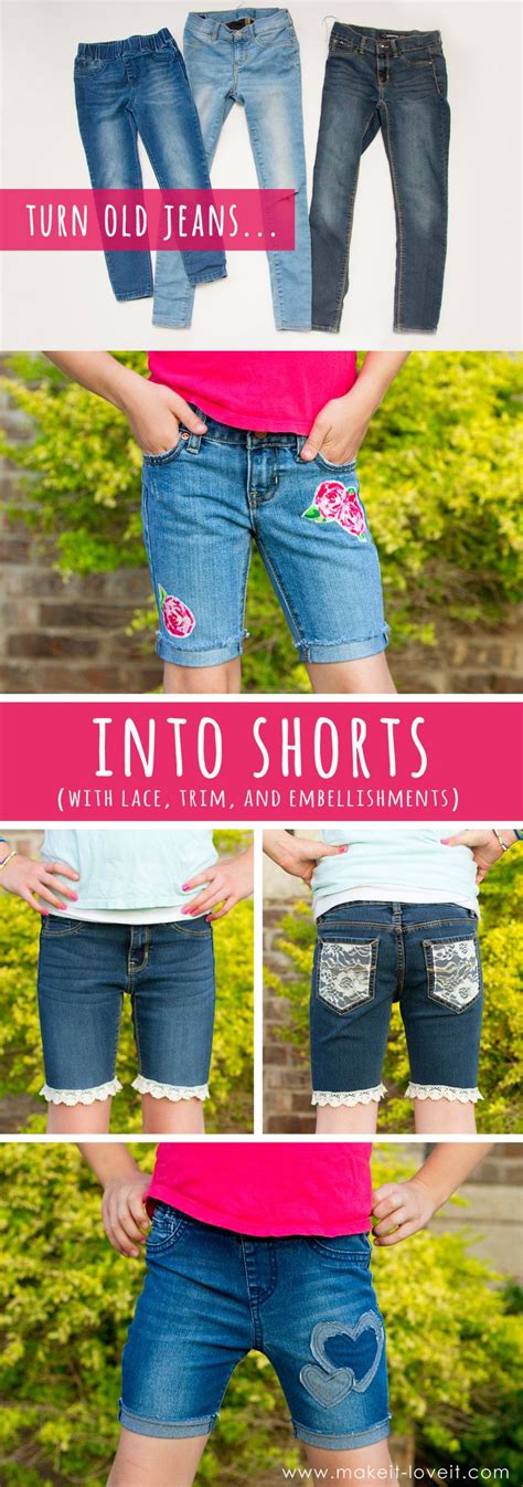 How To Turn Jeans Into Shorts With Lace Trim And Embellishments