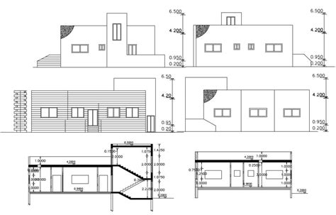 Single Floor Simple Elevations And Sections Autocad Drawing Cadbull