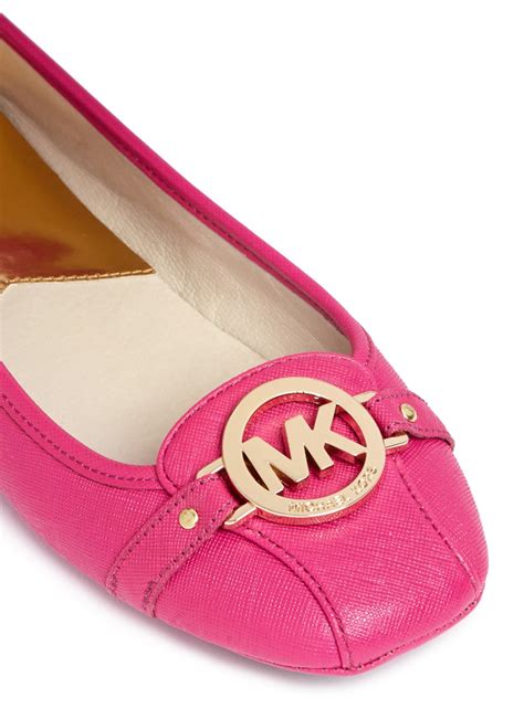 Michael Kors Fulton Logo Saffiano Leather Flats In Pink Lyst