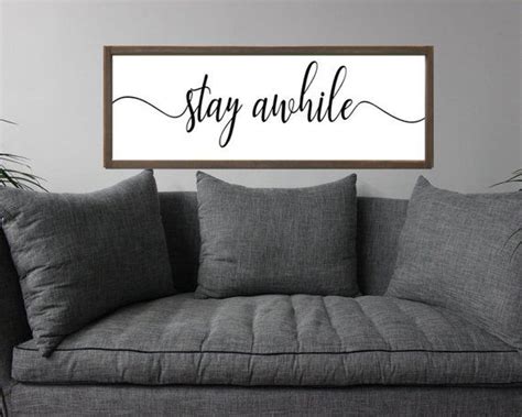 Stay Awhile Sign Living Room Sign Framed Wood Signs Etsy Room Signs