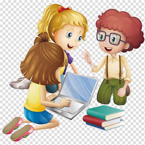 Animated Girl Using Laptop Student Cartoon Learning Education Pupils