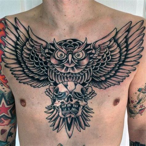 Owl Chest Tattoo Designs For Men Nocturnal Ink Ideas Chest Tattoo