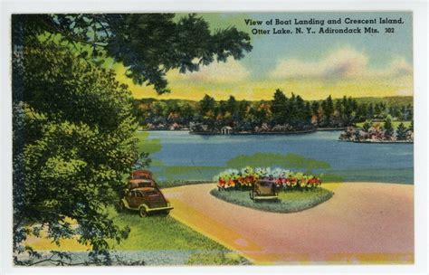 Postcard Otter Lake Ny Adirondacks View Boat Landing Crescent Island