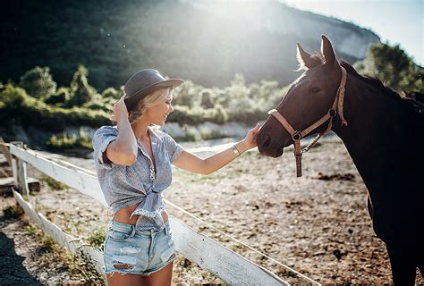 Hd Wallpaper Evgeny Freyer Women Jean Shorts Horse Animals Women