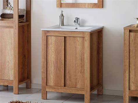 Classic Free Standing Vanity Bathroom Unit With Ceramic Sink Oak 80cm