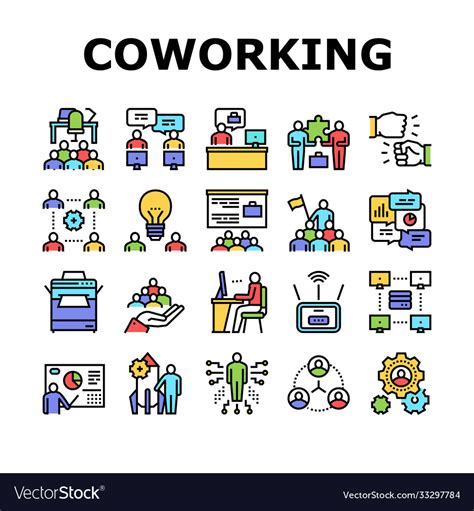 Coworking Service Collection Icons Set Royalty Free Vector