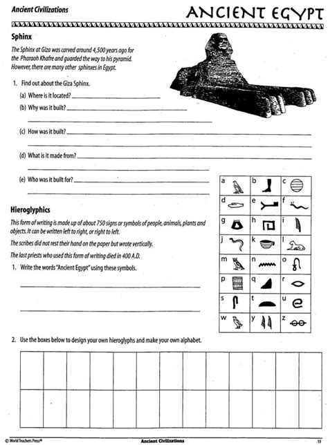 ancient egypt hieroglyphics worksheets worksheets