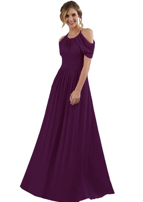 Long Off The Shoulder Bridesmaid Dress Plus Size Halter Chiffon Formal Party Maxi Gown Plum Size 28