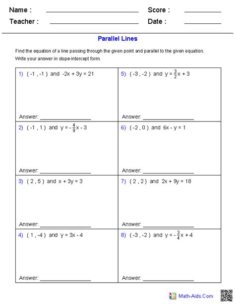 Equations Of Perpendicular And Parallel Lines Worksheet Printable