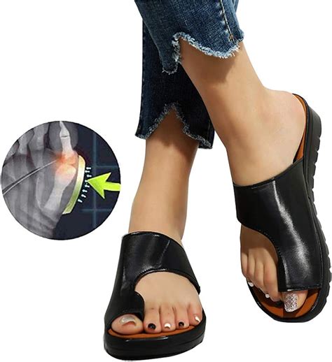 Womens Comfy Sandal Bunion Corrector Shoes Pu Leather Platform Soft