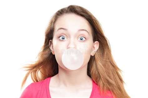 Girl Blowing Bubble From Chewing Gum Stock Image Image Of Person Attractive 24679635