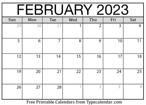 Printable February 2023 Calendar Templates With Holidays Free