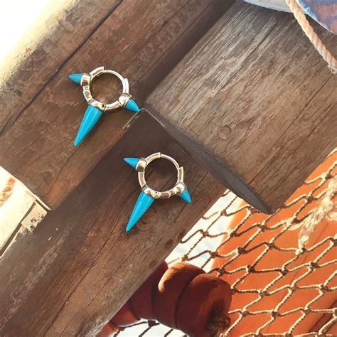 Turquiose Spike Hoops Turquoise Spikes Turquoise Earrings Etsy