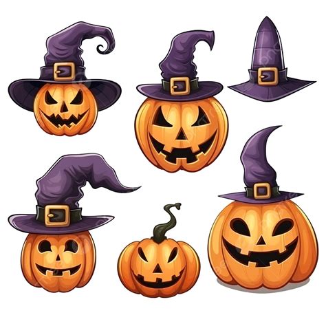 Halloween Set Of Pumpkins Bats Hat Spider And Ghost Png Transparent